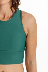 ROSE ROAD_TANK BRA TEAL WITH WHITE RR CENTRE BACK _ _ Ebony Boutique NZ