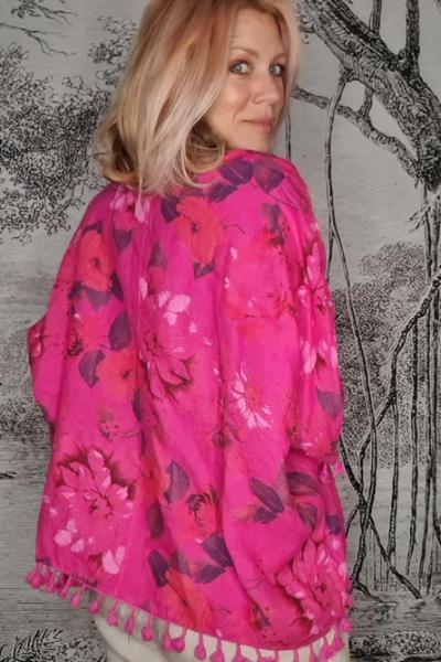 HELGA MAY_TASSEL TOP FLOWER FOLKLORE HOT PINK _ _ Ebony Boutique NZ