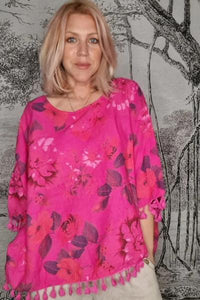 HELGA MAY_TASSEL TOP FLOWER FOLKLORE HOT PINK _ _ Ebony Boutique NZ