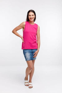 HOME-LEE_TAYLOR SINGLET PINK YARROW WITH SCRIPT EMBROIDERY _ _ Ebony Boutique NZ