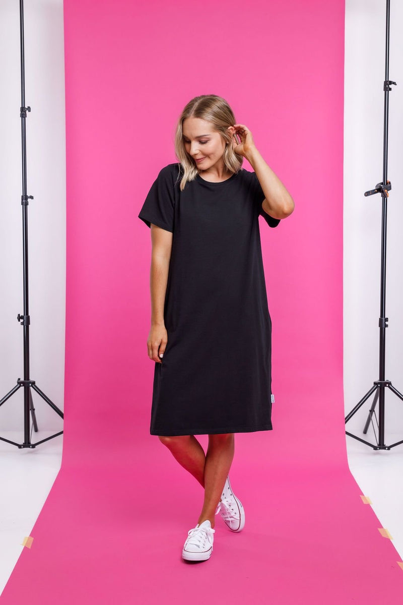 HOME-LEE_TAYLOR TEE DRESS BLACK _ _ Ebony Boutique NZ
