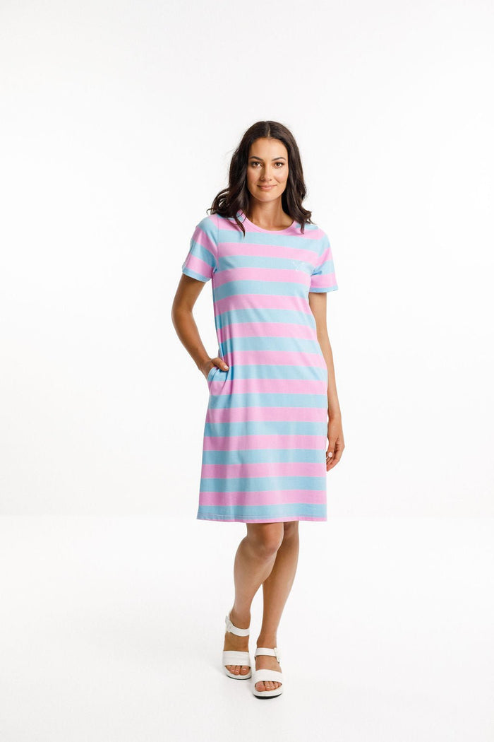HOME-LEE_TAYLOR TEE DRESS LOLLIPOP AND SKY STRIPE WITH WHITE X _ _ Ebony Boutique NZ