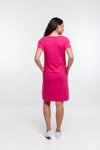 HOME-LEE_TAYLOR TEE DRESS PINK YARROW WITH FLORAL PLACEMENT PRINT _ _ Ebony Boutique NZ
