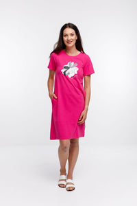 HOME-LEE_TAYLOR TEE DRESS PINK YARROW WITH FLORAL PLACEMENT PRINT _ _ Ebony Boutique NZ
