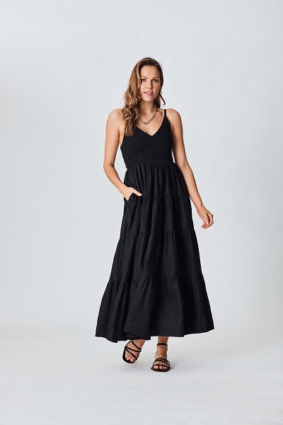 THE OTHERS_THE SHIRRED LINEN MAXI DRESS _ _ Ebony Boutique NZ