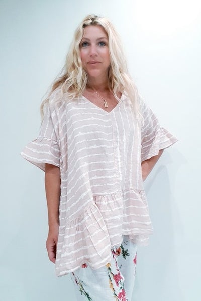 HELGA MAY_V NECK LINEN TOP TIE LINED BABY PINK _ _ Ebony Boutique NZ