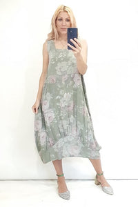 HELGA MAY_VISCOSE MAXI TANK DRESS SCARLETT ROSE OLIVE _ _ Ebony Boutique NZ