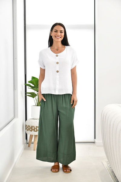 LA MODE_WIDE LEG SIDE POCKETS BEACH PANTS OLIVE _ _ Ebony Boutique NZ