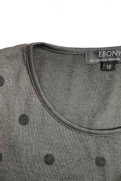 EBONY_WOMEN'S 100% MERINO (210) A-LINE SCOOP LONG SLEEVE TOP SPOT PRINT OLIVE & BLACK _ _ Ebony Boutique NZ