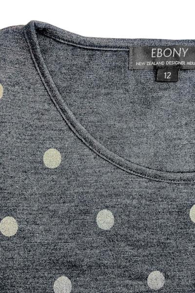 EBONY_WOMEN'S 100% MERINO (210) A-LINE SCOOP LONG SLEEVE TOP SPOT PRINT ORION & SILVER _ _ Ebony Boutique NZ