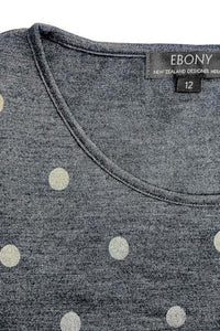 EBONY_WOMEN'S 100% MERINO (210) A-LINE SCOOP LONG SLEEVE TOP SPOT PRINT ORION & SILVER _ _ Ebony Boutique NZ