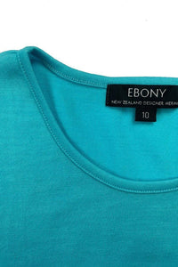 EBONY_WOMENS 100% MERINO (210) LONG SLEEVE CREW TOP AQUA _ _ Ebony Boutique NZ