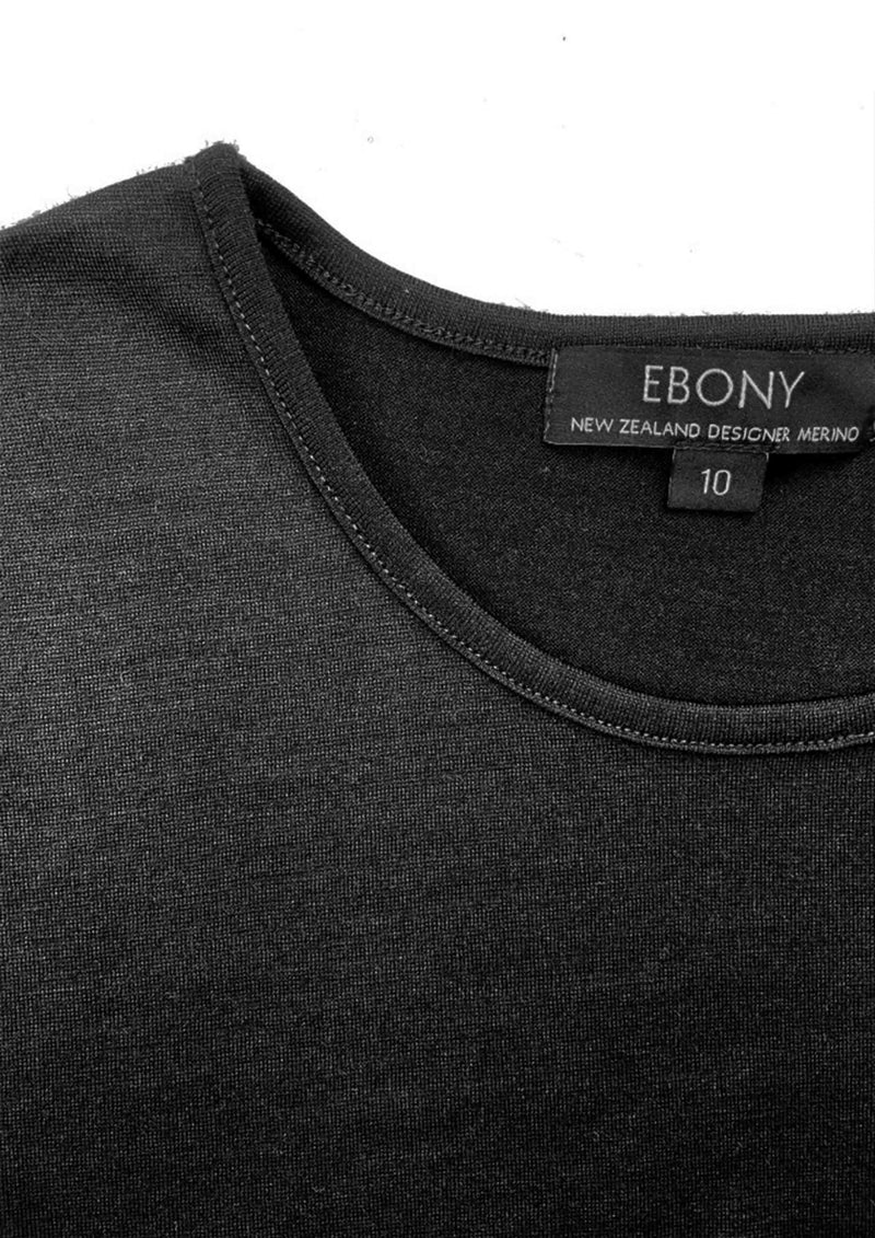 EBONY_WOMENS 100% MERINO (210) LONG SLEEVE CREW TOP BLACK _ _ Ebony Boutique NZ