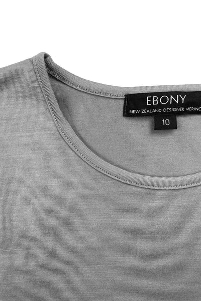 EBONY_WOMENS 100% MERINO (210) LONG SLEEVE CREW TOP STONE _ _ Ebony Boutique NZ
