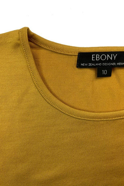 EBONY_WOMENS 100% MERINO (210) LONG SLEEVE CREW TOP GOLD _ _ Ebony Boutique NZ