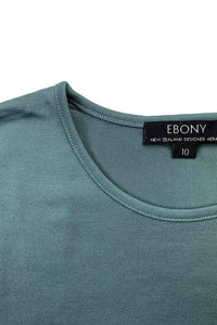 EBONY_WOMENS 100% MERINO (210) LONG SLEEVE CREW TOP STORM BLUE-GREEN _ _ Ebony Boutique NZ
