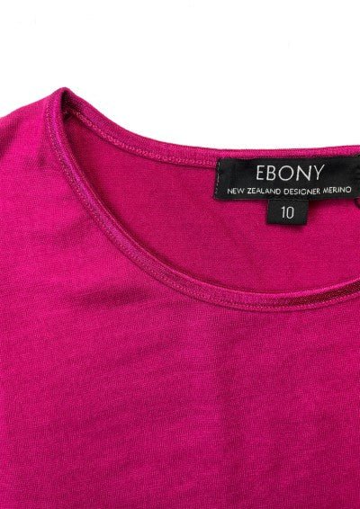 EBONY_WOMENS 100% MERINO (210) LONG SLEEVE SATIN CREW TOP RASPBERRY _ _ Ebony Boutique NZ