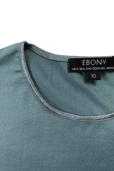EBONY_WOMENS 100% MERINO (210) LONG SLEEVE SATIN CREW TOP STORM BLUE-GREEN _ _ Ebony Boutique NZ