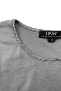 EBONY_WOMENS 100% MERINO (210) LONG SLEEVE SATIN CREW TOP STONE _ _ Ebony Boutique NZ