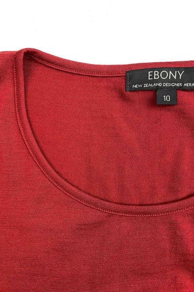 EBONY_WOMENS 100% MERINO (210) LONGLINE SCOOP LONG SLEEVE TOP EMBER _ _ Ebony Boutique NZ