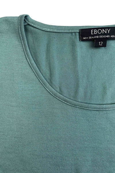 EBONY_WOMENS 100% MERINO (210) LONGLINE SCOOP LONG SLEEVE TOP STORM BLUE-GREEN _ _ Ebony Boutique NZ