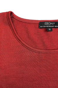 EBONY_WOMEN'S 100% MERINO WOOL (210) A-LINE SCOOP LONG SLEEVE TOP BONFIRE _ _ Ebony Boutique NZ