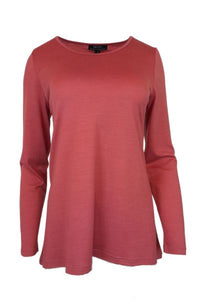 WOMEN'S 100% MERINO WOOL (210) A - LINE SCOOP LONG SLEEVE TOP BRICK EBAS593_by_EBONY_women's_in_New Zealand_ _