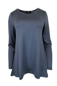 EBONY_WOMEN'S 100% MERINO WOOL (210) A-LINE SCOOP LONG SLEEVE TOP INDI BLUE _ _ Ebony Boutique NZ