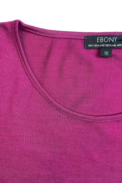 EBONY_WOMEN'S 100% MERINO WOOL (210) A-LINE SCOOP LONG SLEEVE TOP RASPBERRY _ _ Ebony Boutique NZ