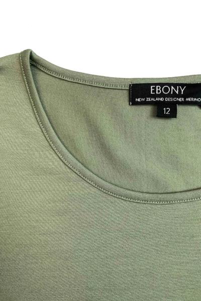EBONY_WOMEN'S 100% MERINO WOOL (210) A-LINE SCOOP LONG SLEEVE TOP SAGE _ _ Ebony Boutique NZ