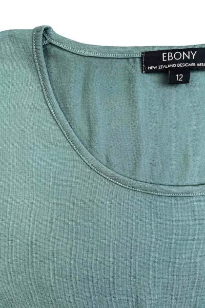 EBONY_WOMEN'S 100% MERINO WOOL (210) A-LINE SCOOP LONG SLEEVE TOP STORM BLUE-GREEN _ _ Ebony Boutique NZ