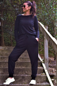 EBONY_WOMEN'S 100% MERINO WOOL (210) JOGGER PANTS BLACK _ _ Ebony Boutique NZ