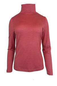 EBONY_WOMEN'S 100% MERINO WOOL (210) LONG SLEEVE HIGH NECK TOP BRICK _ _ Ebony Boutique NZ