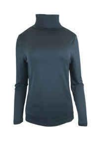 WOMEN'S 100% MERINO WOOL (210) LONG SLEEVE HIGH NECK TOP INDI BLUE EBAS515_by_EBONY_women's_in_New Zealand_ _