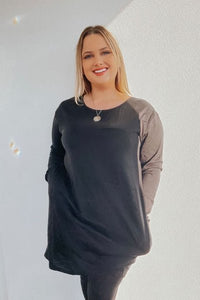 EBONY_WOMENS 100% MERINO WOOL (210) LONG SLEEVE WAIST DETAIL TUNIC DRESS _ _ Ebony Boutique NZ