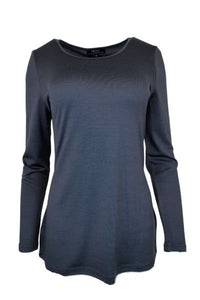 WOMEN'S 100% MERINO WOOL (210) LONGLINE SCOOP LONG SLEEVE TOP INDI BLUE EBAS548_by_EBONY_women's_in_New Zealand_ _