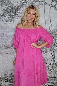 HELGA MAY_ZANSIBAR POUF SLEEVE DRESS HOT PINK _ _ Ebony Boutique NZ