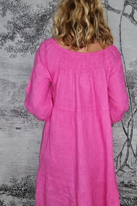 HELGA MAY_ZANSIBAR POUF SLEEVE DRESS HOT PINK _ _ Ebony Boutique NZ