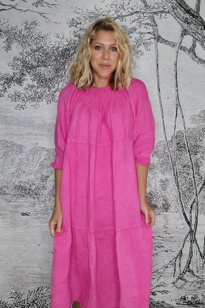 HELGA MAY_ZANSIBAR POUF SLEEVE DRESS HOT PINK _ _ Ebony Boutique NZ