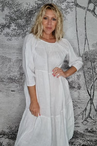 HELGA MAY_ZANSIBAR POUF SLEEVE DRESS WHITE _ _ Ebony Boutique NZ