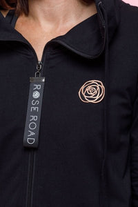ROSE ROAD_ZIP UP HOODIE BLACK WITH ROSE GOLD _ _ Ebony Boutique NZ